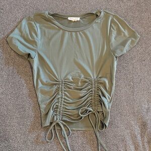 Moa Moa Sage Ruched Short Sleeve Top